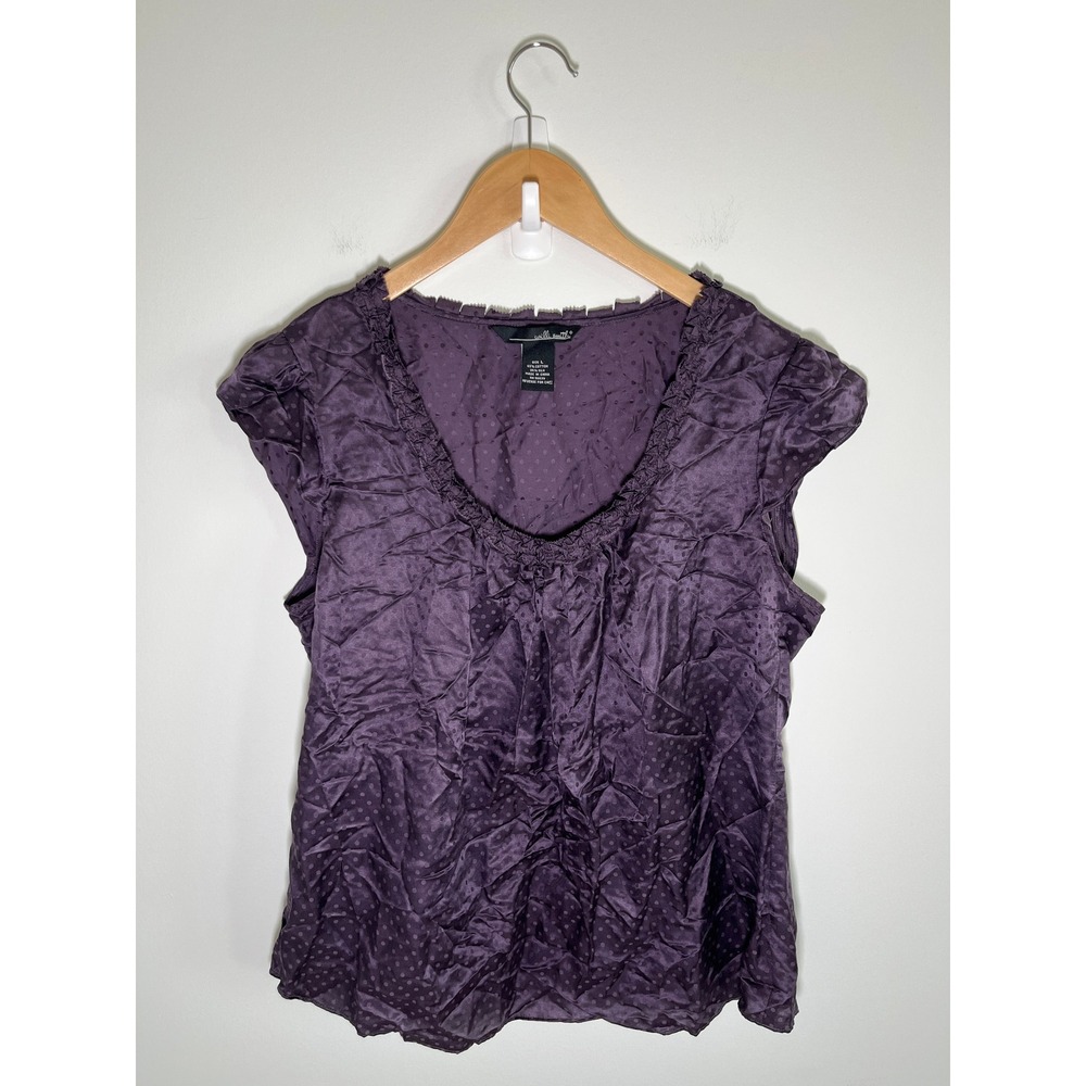 Y2K Womens Top Purple L Polka Dots Ruffle Going Out